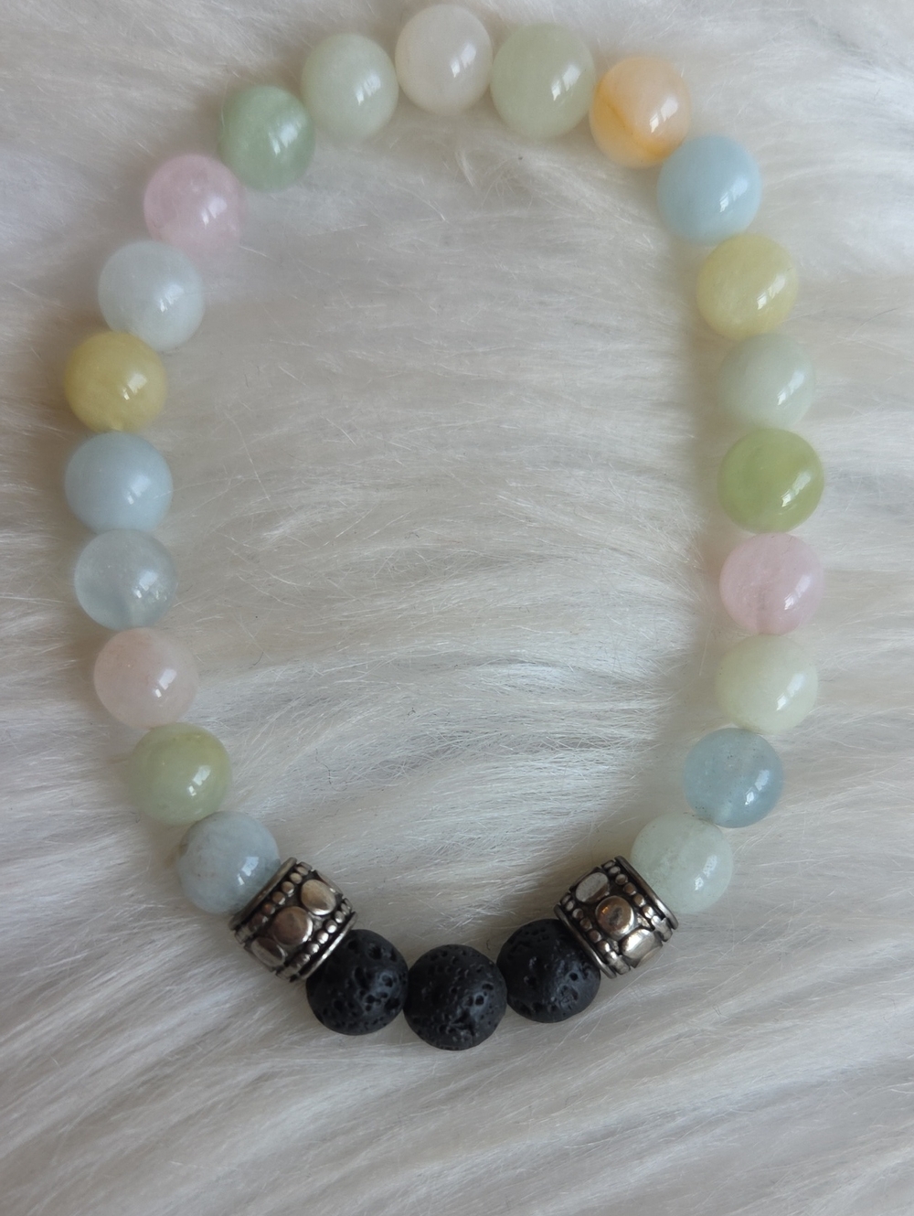 Pastel Multi-Gem Beaded Bracelet with Black Lava Accents